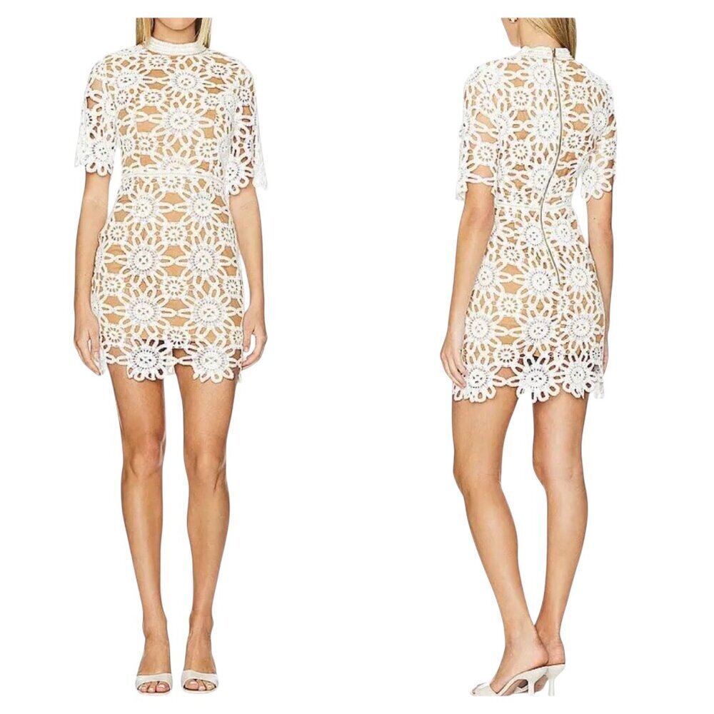 Elliatt Hotshot White Crochet Mini Dress XS NWT $435 Pearl Trim Lined